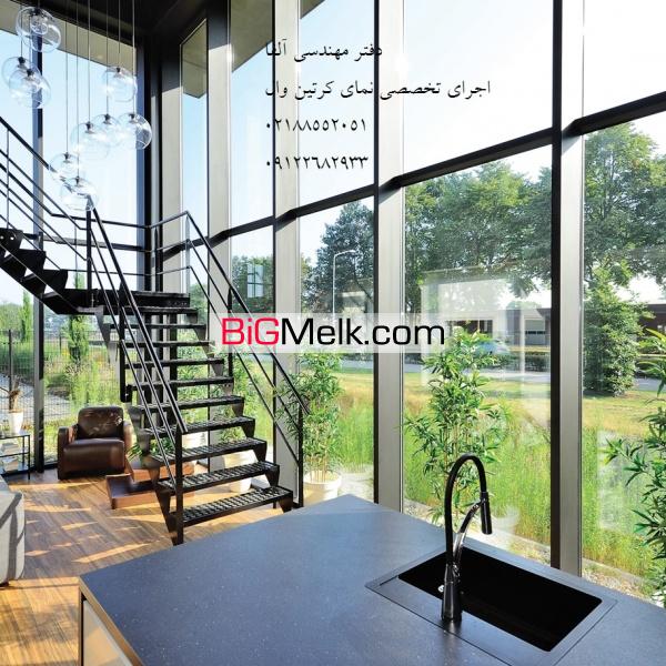 اجرای نمای کرتین وال شیشه ای فریم لس